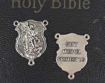 St. Michael Protect Us Rosary Centerpiece Medal / Shield Rosary Centerpiece / Rosary Supply / Rosary Parts