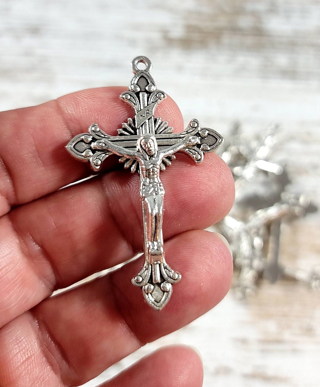 ROSARYHILL　Fairfield Afterglow他 27 Inch 925 Sterling Silver Diamond Cross Rosary Solid Men's
