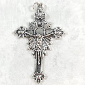 Ornate Sunburst Cross Crucifix / Silvertone Ornate Crucufix / 2 Inch Cross / Rosary Supply