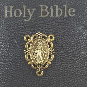 Miraculous Medal Rosary Centerpiece / Antique Gold Finish / Ornate Design 1.25&quot; Size Rosary Centerpiece