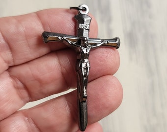 Gun Metal Nail Crucifix / 2 Inch Length / Gun Metal Cross / Gun Metal Crucifix / Made in ITALY