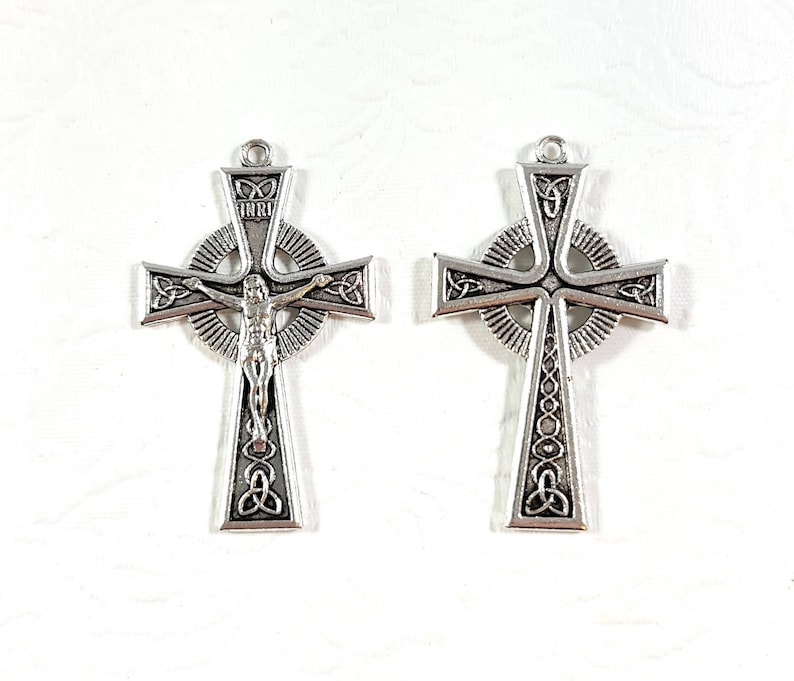 Irish Celtic Cross Crucifix LOT of 2 / Rosary Crosses / Cross Pendants / 1.75 Inches image 1