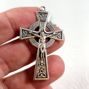 Irish Celtic Cross Crucifix LOT of 2 / Rosary Crosses / Cross Pendants / 1.75 Inches image 4