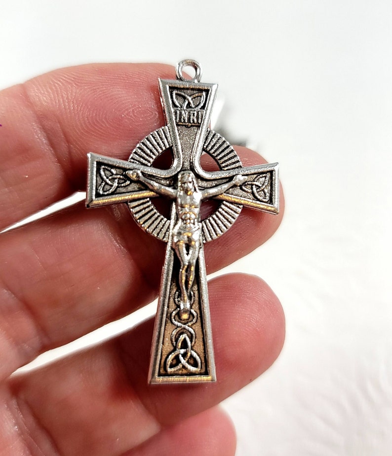 Irish Celtic Cross Crucifix LOT of 2 / Rosary Crosses / Cross Pendants / 1.75 Inches image 4