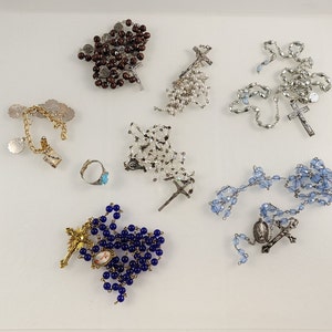 Broken Rosary Lot / Distressed Rosary Beads / Plus Religious Ring/Bracelet Distressed