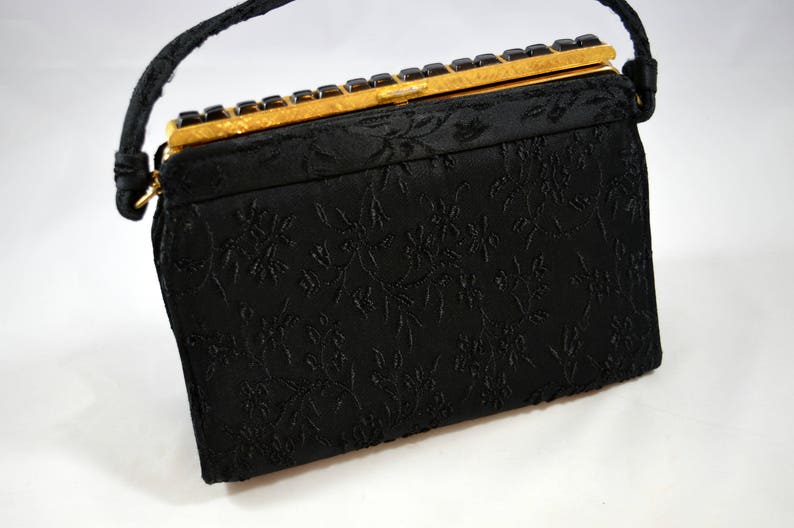 Vintage Empress USA Pocketbook Purse Black Brocade Fabric Etsy