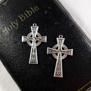 Irish Celtic Cross Crucifix LOT of 2 / Rosary Crosses / Cross Pendants / 1.75 Inches image 3