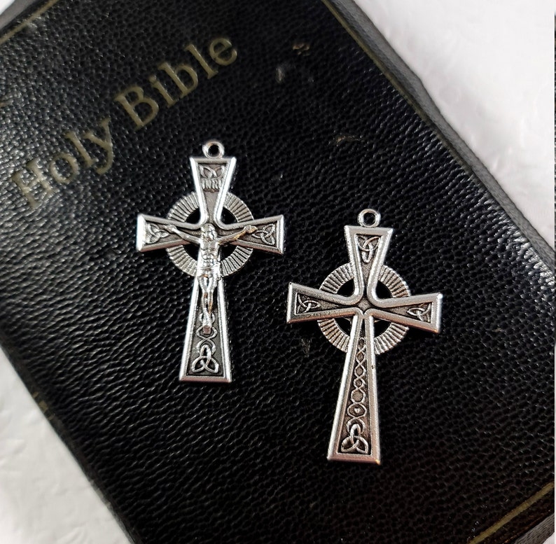 Irish Celtic Cross Crucifix LOT of 2 / Rosary Crosses / Cross Pendants / 1.75 Inches image 3