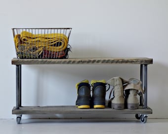 Reclaimed Barn Wood Shoe Rack Shelf Stand Metal Pipe Legs