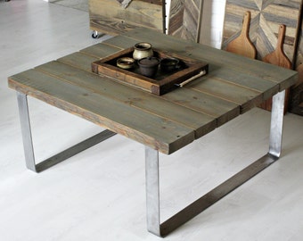 Reclaimed Wood Coffee Table, Industrial Table, Wooden Table on Metal U-Legs, Rustic Barn Wood, Industrial and Reclaimed Barn Wood Furniture