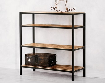 Old wood and metal shelving unit. Old wood Rack Reclaimed wood and metal unit.