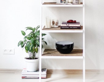 Shelving Unit Ladder from reclaimed old Wood and Metal