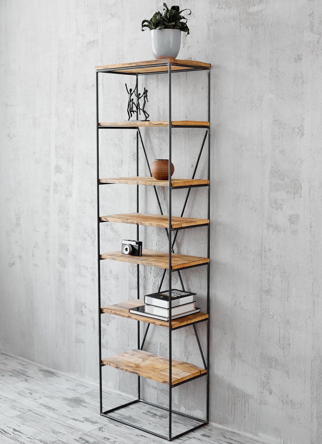 Reclaimed Wood and Metal Shelving Unit Etsy