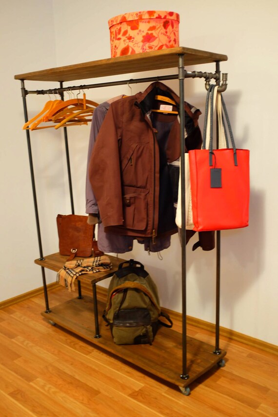Clothes Rail With Racks And Hook Industrial Wardrobe Hanger Etsy
