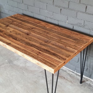 Reclaimed old wood dining table on hairpin legs