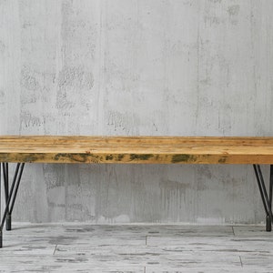 Old wood bench on hairpin legs image 3