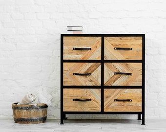 Reclaimed Old Wood Chest of Drawers with Mosaic