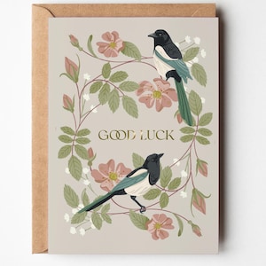 Carte porte-bonheur Deux pies pour la joie | Blanc à l'intérieur | Floral, Nature, Folklore britannique, Superstition