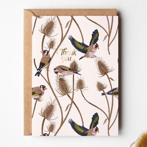 Cardellino e cardellini, biglietto di auguri di ringraziamento / Interno vuoto / Amante degli uccelli, Birdwatching, Fauna selvatica britannica