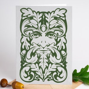 Carte de voeux inspirée du folklore de l'homme vert | Blanc à l'intérieur | Païen, Basé sur la nature, Roue de l'année