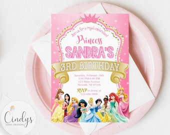 Princess Invitation, Princesses Birthday Invitation