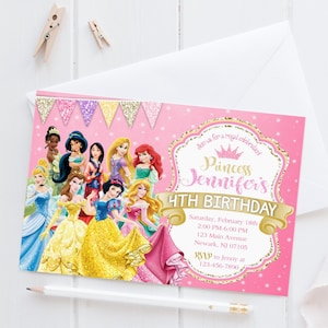 Disney Princess Invitation, Birthday, Ariel, Belle, Cinderella, Digital