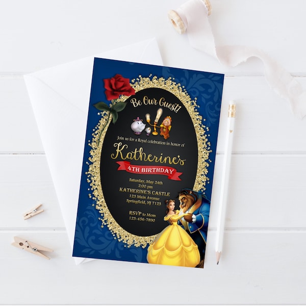 Beauty and the Beast Invitation, Belle, Digital - Add on Prints