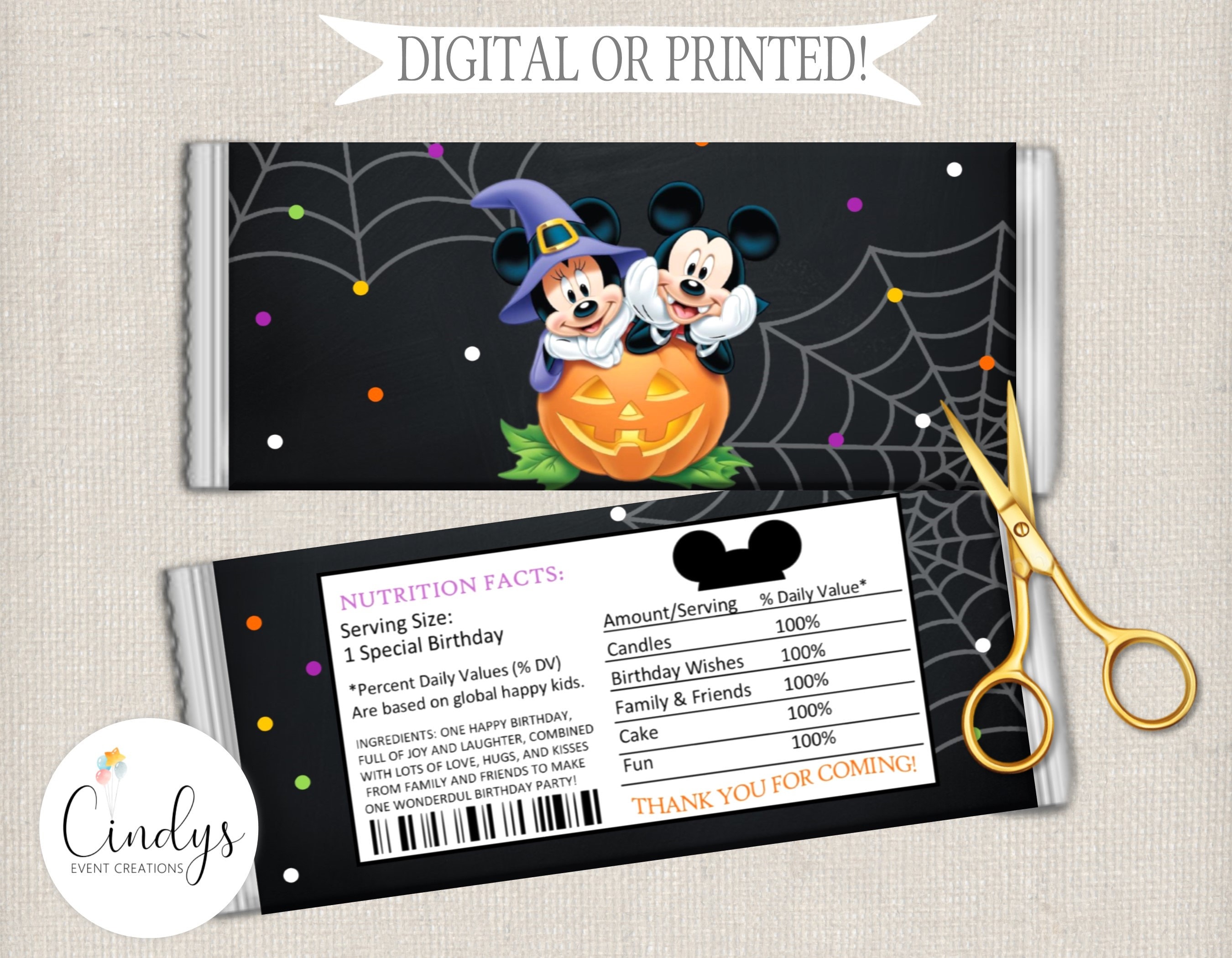 Mickey Mouse Halloween Candy Bar - DIGITAL