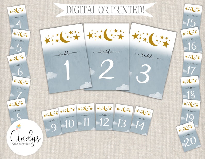 Twinkle Twinkle Little Star Table Number Cards Instant Download