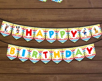 Mickey Mouse Birthday Banner, Mickey Mouse Clubhouse Birthday Banner, Happy Birthday Banner