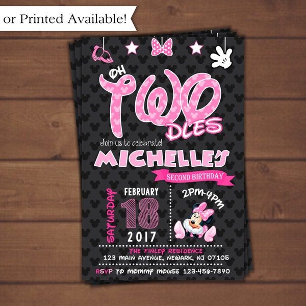 Minnie Mouse Invitation, Pink Minnie Mouse Birthday Invitation