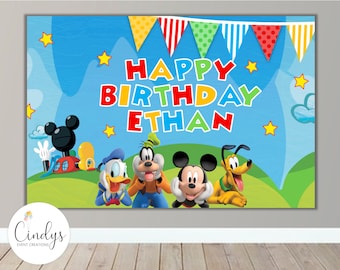 Cyfrowe tło Myszki Miki Urodziny, baner Myszki Miki