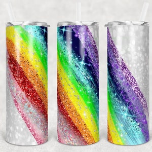 20oz Rainbow Glitter Stainless Skinny Tumbler - LGBT Tumbler - Rainbow Tumbler - Rainbow Milky way Travel Mug -