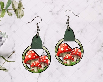 Mushroom Cluster Leather Sublimation Design, Mushroom Earrings, Boho PNG, Garden Earrings, Boho Leather Earring, Garden Leather Earring
