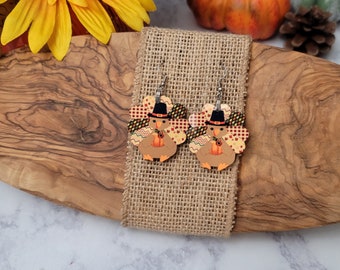 Turkey Wood Earrings - Thanksgiving Earrings - Fall Earrings - November Earrings - MDF Wood Earrings - Dangle Earrings - Fall Jewlery