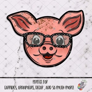 Pig with Glasses Sublimation Design, Pig Head Home Decor, Farm Earring Design, Pig Design, Farm Animal Decor, Smart Pig Design