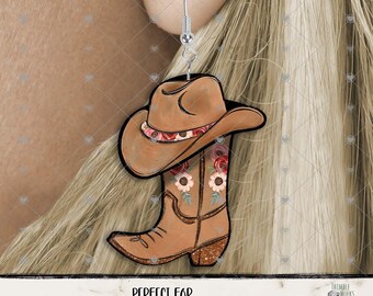 Valentine Floral Cowboy Boot with Hat Sublimation Design (PNG): Earring, Charm, Decor, Sign, Keychain, Nightlight