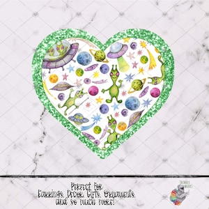 Alien Heart Earring Design, UFO Png, Valentines Day Design, UFO Heart Door Hanger Png, Space Heart Earring Design, Alien Sublimation Design