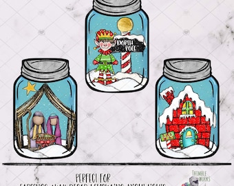 Snow Globe Earring, Mason Jar Sublimation Design, Winter Design, Mason Jar Design, Christmas Decor, North Pole Design, Santa's Workshop
