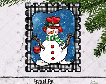 Snowman Stamp Design, Stamp Ornament, Christmas Ornament, Christmas Stamp Png, Christmas Design, Christmas Snowman Digital Download