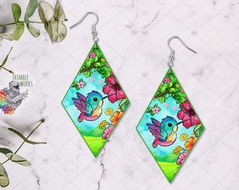 Diamond Earring Sublimation Design, Hummingbird Png, Spring Earring Design, Spring Sublimation Design, Hummingbird Earrings, Garden Earrings