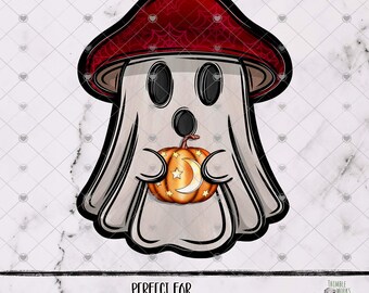 Witchy Mushroom Ghost Sublimation Design, Halloween Mushroom Design, Fungi Design, Witchy Pumpkin Design, Spooky Pumpkin Design