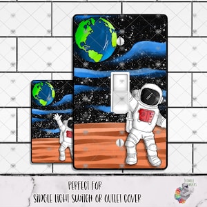 Astronaut Steckdose Abdeckung Sublimation Design, Outerspace Lichtschalter Abdeckung Design, Planet Decor Design, Kinderzimmer Wand Dekor