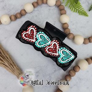 Valentines Hair Sublimation Design, Large Hair Claw Png, Heart Hair Clip, Hair Claw Design, Hair Clip Sublimation Design, Digital Download