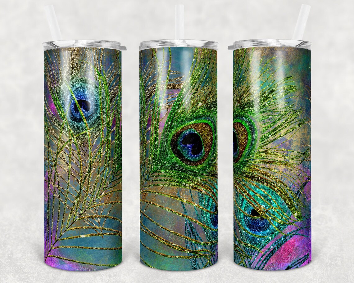 20oz Peacock Stainless Skinny Tumbler Glitter Peacock Etsy
