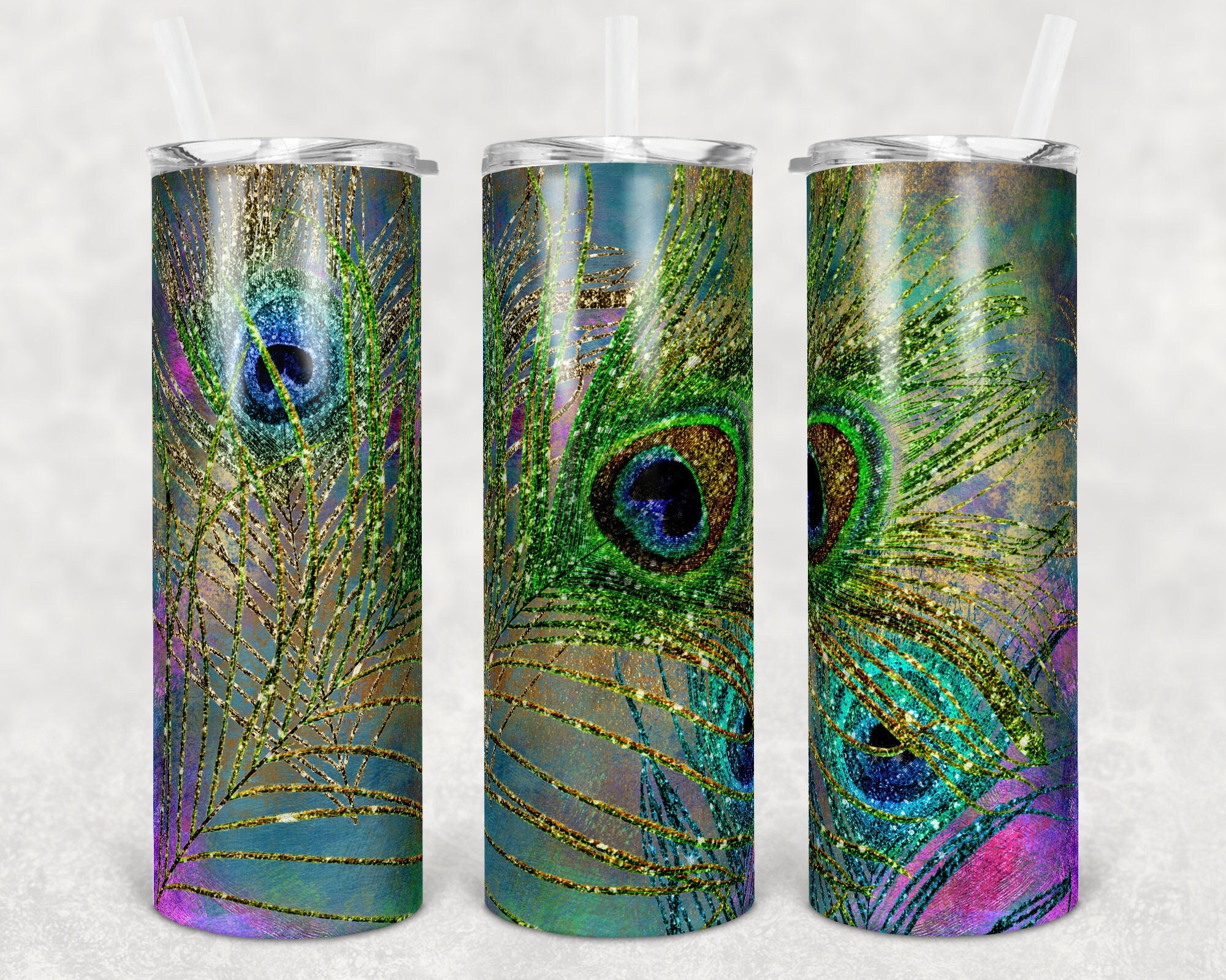 20oz Peacock Stainless Skinny Tumbler Glitter Peacock Etsy UK