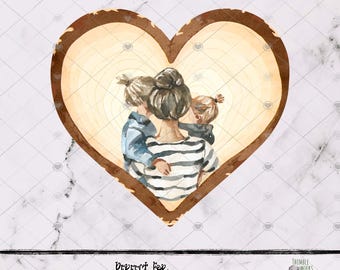 Mom Wood Slice Heart Earring Design, Mom Png, Walentynki Design, Heart Door Hanger Png, Mom Heart Earring, Akwarelowy projekt sublimacji