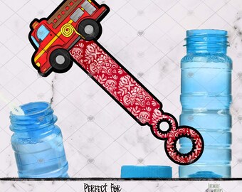 Firetruck Bubble Wand Sublimation Design, Firefighter Bubble Wand Design, Spring Design, Fire Bubble Wands, Gift for Firefighters Kids