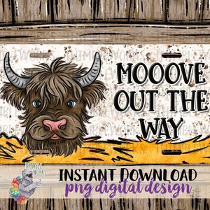 Highland Cow Sublimation Design - Farm PNG - Cow Auto Designs - License Plate Design - Farm Sublimation Design - Cow png - License Plate png
