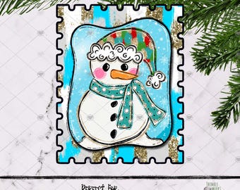 Snowman Stamp Design, Stamp Ornament, Christmas Ornament, Christmas Stamp Png, Christmas Design, Christmas Snowman Digital Download